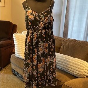 Torrid Black and Orange Floral Midi Dress